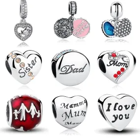 100% Authentic 925 Sterling Silver Family Dad Mum Charm Beads Fit pandora Bracelet Pendants DIY Original Jewelry Father Gift
