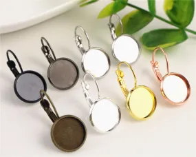 12mm 10pcs Classic Color Series French Lever Back Earrings Blank/Base,fit 12MM glass cabochons,buttons;earring bezels