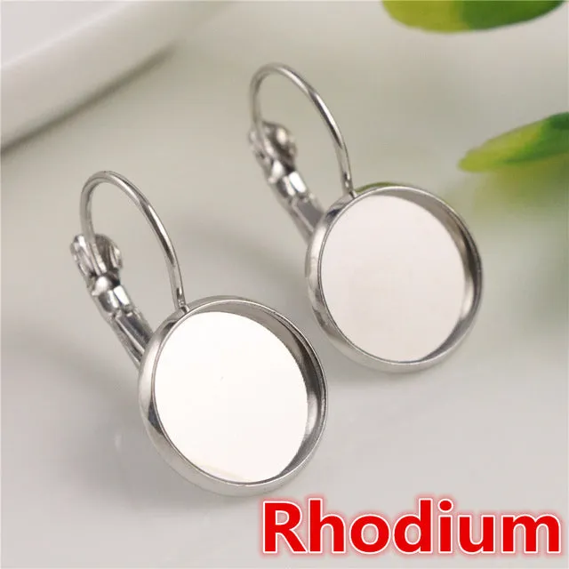 12mm 10pcs Classic Color Series French Lever Back Earrings Blank/Base,fit 12MM glass cabochons,buttons;earring bezels