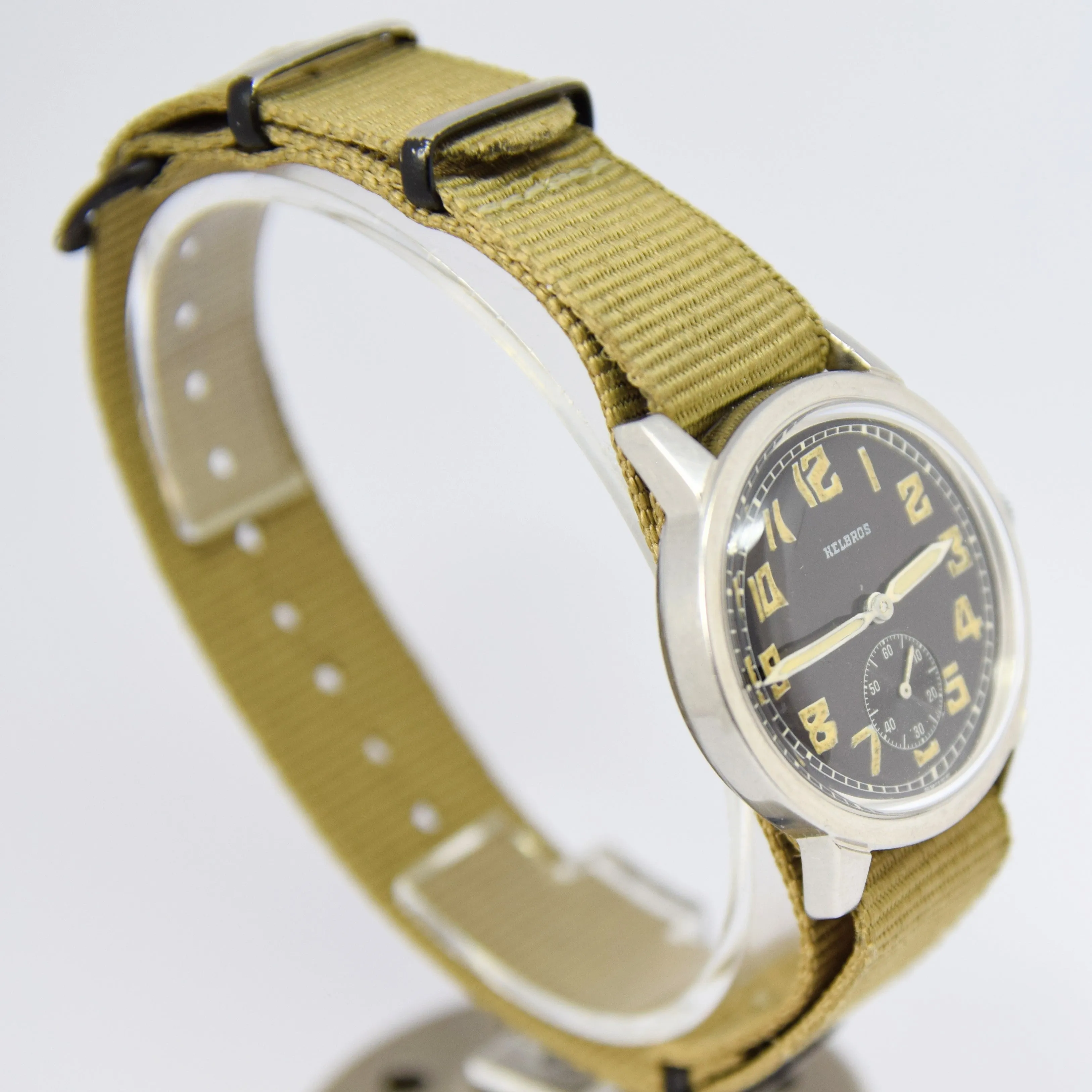 1940s Helbros Rare Military Style Wristwatch with Original Propaganda Box Helvetia Cal 82a
