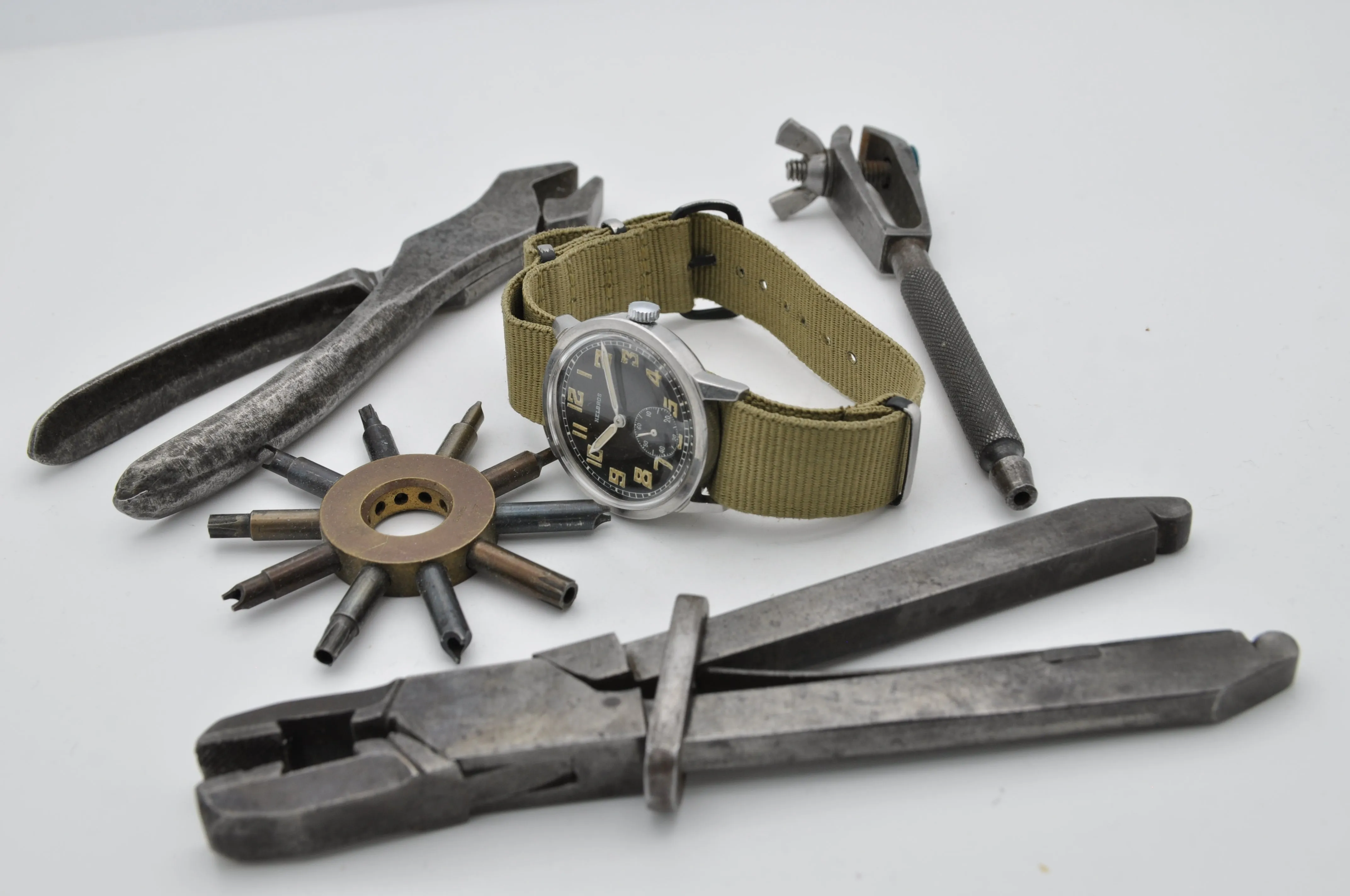 1940s Helbros Rare Military Style Wristwatch with Original Propaganda Box Helvetia Cal 82a