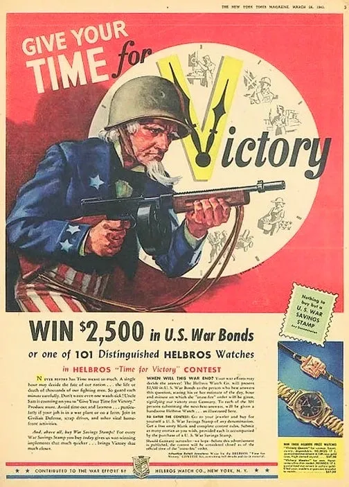 1940s Helbros Rare Military Style Wristwatch with Original Propaganda Box Helvetia Cal 82a