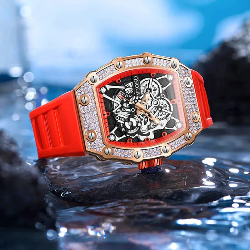 2022 New Men's Watch ONOLA Fashion Luxury Diamond Inlaid Design Quartz Waterproof Tape Watches Men Relogio Masculino Clock