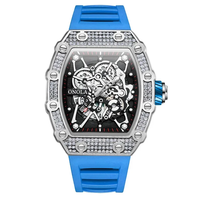 2022 New Men's Watch ONOLA Fashion Luxury Diamond Inlaid Design Quartz Waterproof Tape Watches Men Relogio Masculino Clock