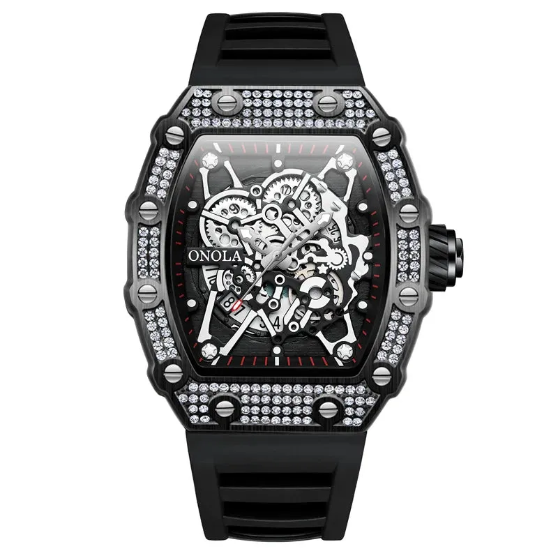 2022 New Men's Watch ONOLA Fashion Luxury Diamond Inlaid Design Quartz Waterproof Tape Watches Men Relogio Masculino Clock