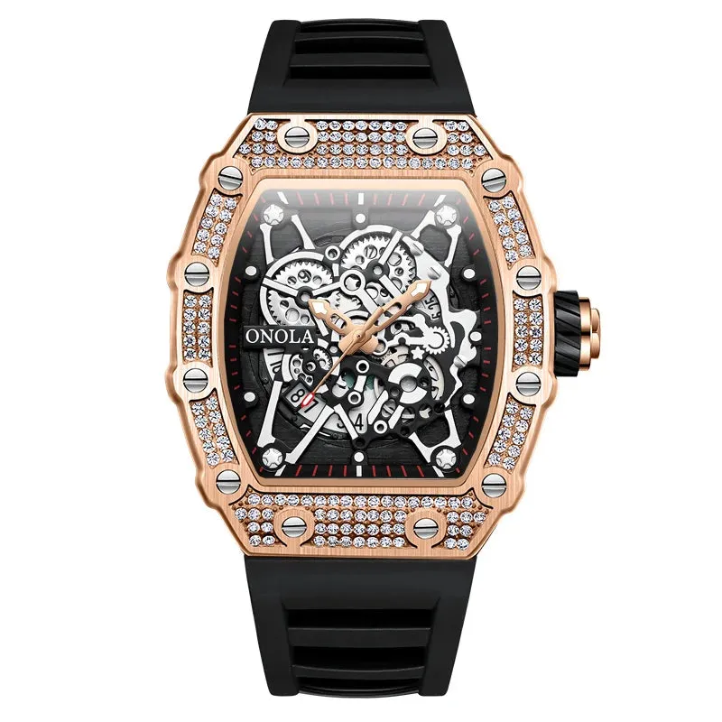 2022 New Men's Watch ONOLA Fashion Luxury Diamond Inlaid Design Quartz Waterproof Tape Watches Men Relogio Masculino Clock