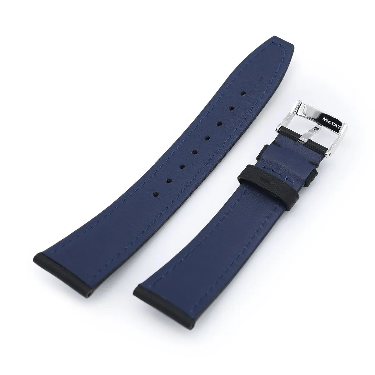 20mm or 22mm Black Woven Texture Watch Strap, Black Stitching, Brushed