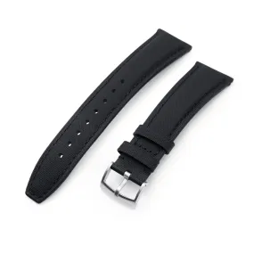 20mm or 22mm Black Woven Texture Watch Strap, Black Stitching, Brushed