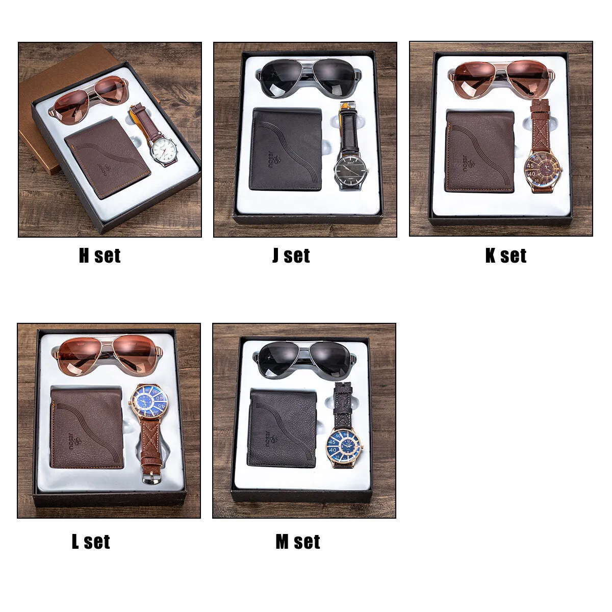3PCS Men's Fashion Gift Set Business Style Quartz Watch Wallet  Sunglasses Set