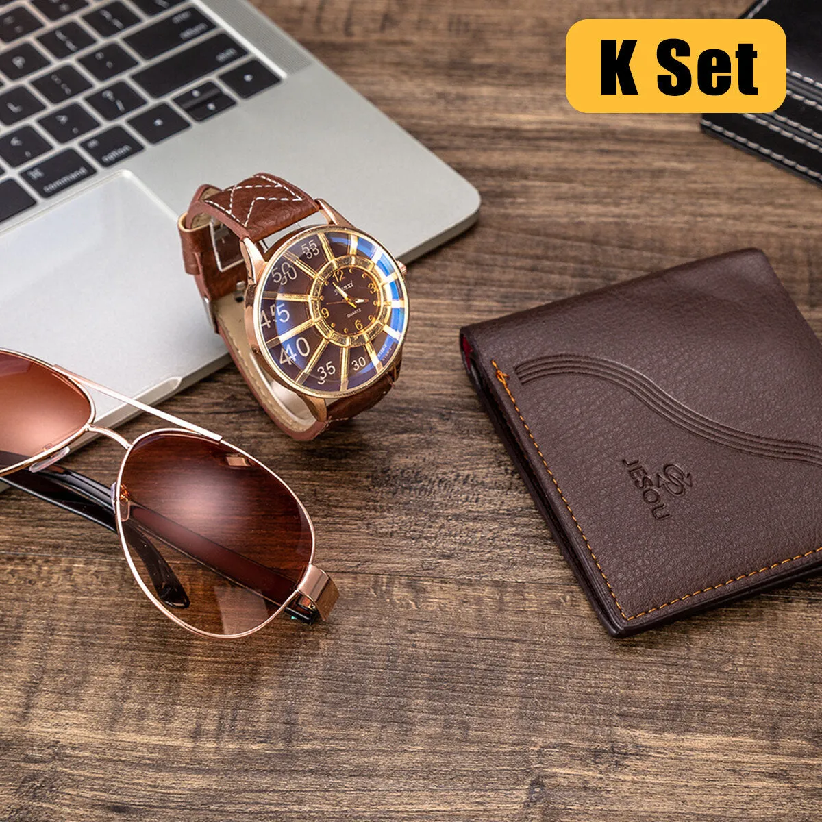3PCS Men's Fashion Gift Set Business Style Quartz Watch Wallet  Sunglasses Set