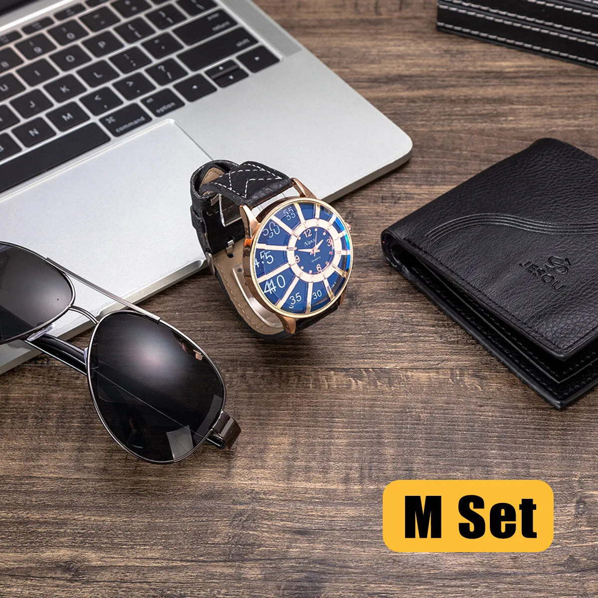 3PCS Men's Fashion Gift Set Business Style Quartz Watch Wallet  Sunglasses Set