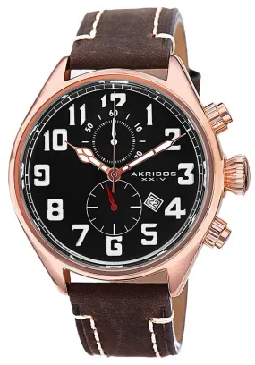 Akribos Xxiv Essential Chronograph Black Dial Brown Leather Men's  Watch AK706RG