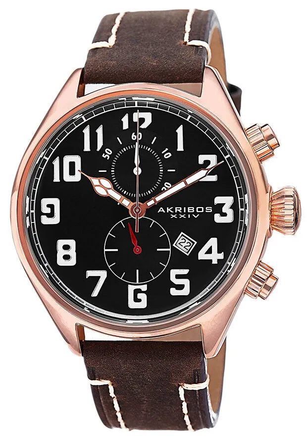 Akribos Xxiv Essential Chronograph Black Dial Brown Leather Men's  Watch AK706RG