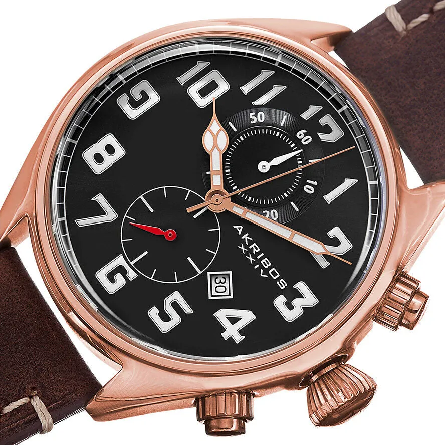 Akribos Xxiv Essential Chronograph Black Dial Brown Leather Men's  Watch AK706RG