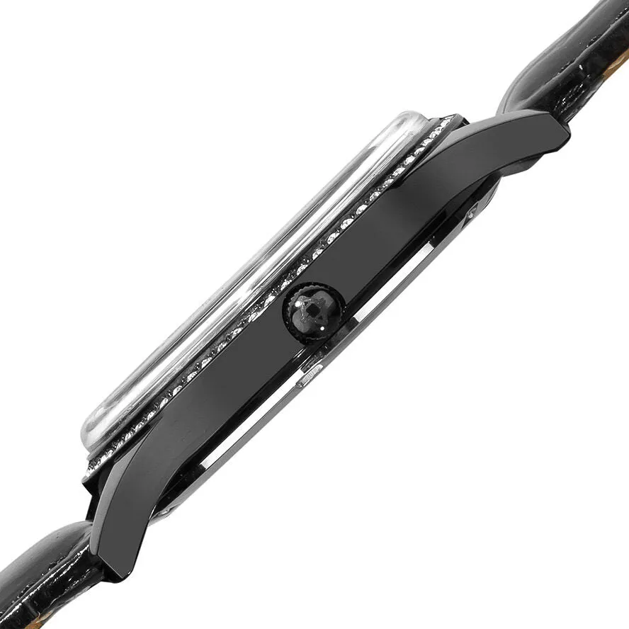 Akribos Xxiv Essential Crystal Quartz Black Leather Strap Men's Watch AK606BK