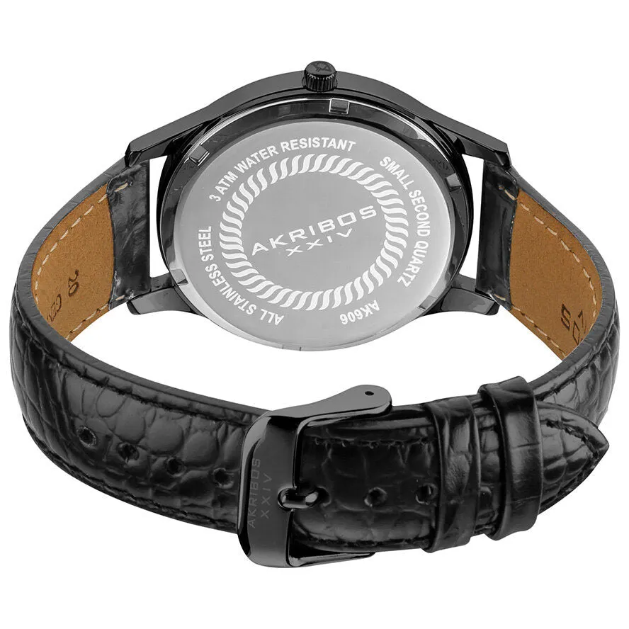 Akribos Xxiv Essential Crystal Quartz Black Leather Strap Men's Watch AK606BK
