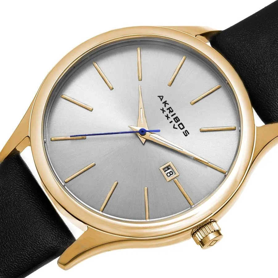 Akribos Xxiv Silver Dial Leather Men's Watch AK618YG