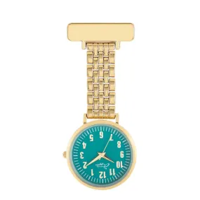 Annie Apple Nurses Fob Watch - Aurora - Green/Gold - Link - 35mm