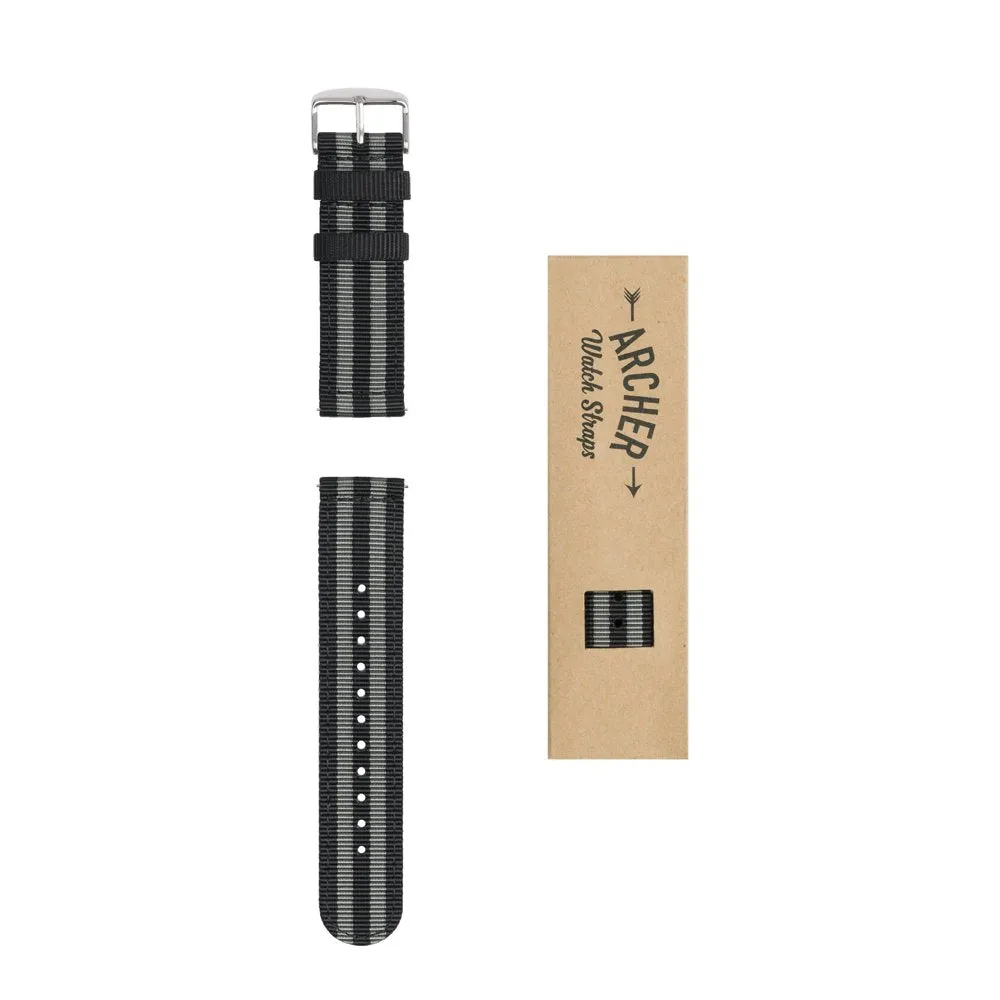 Archer Watch Straps - Premium Nylon Quick Release Replacement Watch Bands for Men and Women, Watches and Smartwatches | Multiple Colors, 18mm, 20mm, 22mm 18mm (See diagram) Black/Gray