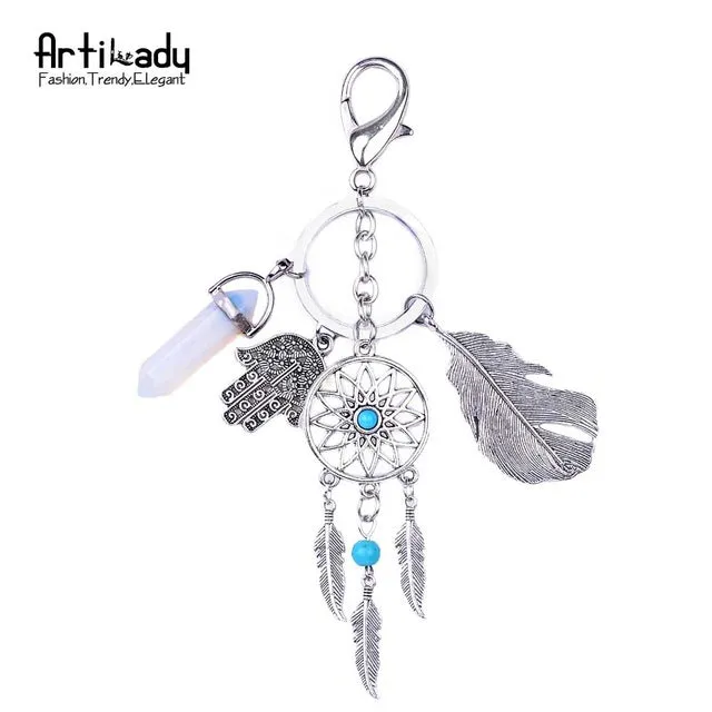 Artilady natural opal stone dreamcatcher keyring fashion silver keyholder boho jewelry car keychain for women 2017 spring