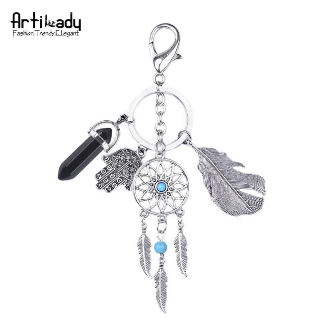 Artilady natural opal stone dreamcatcher keyring fashion silver keyholder boho jewelry car keychain for women 2017 spring