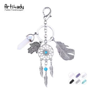 Artilady natural opal stone dreamcatcher keyring fashion silver keyholder boho jewelry car keychain for women 2017 spring