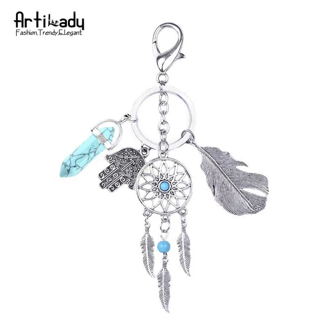 Artilady natural opal stone dreamcatcher keyring fashion silver keyholder boho jewelry car keychain for women 2017 spring