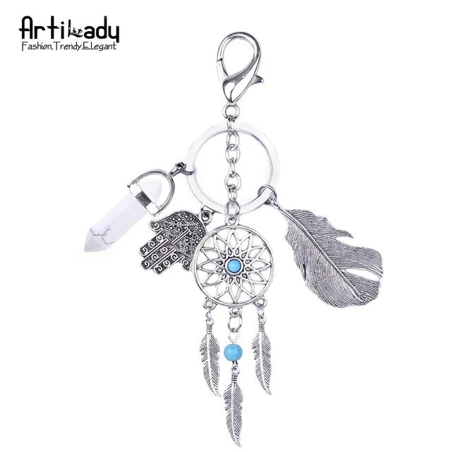 Artilady natural opal stone dreamcatcher keyring fashion silver keyholder boho jewelry car keychain for women 2017 spring