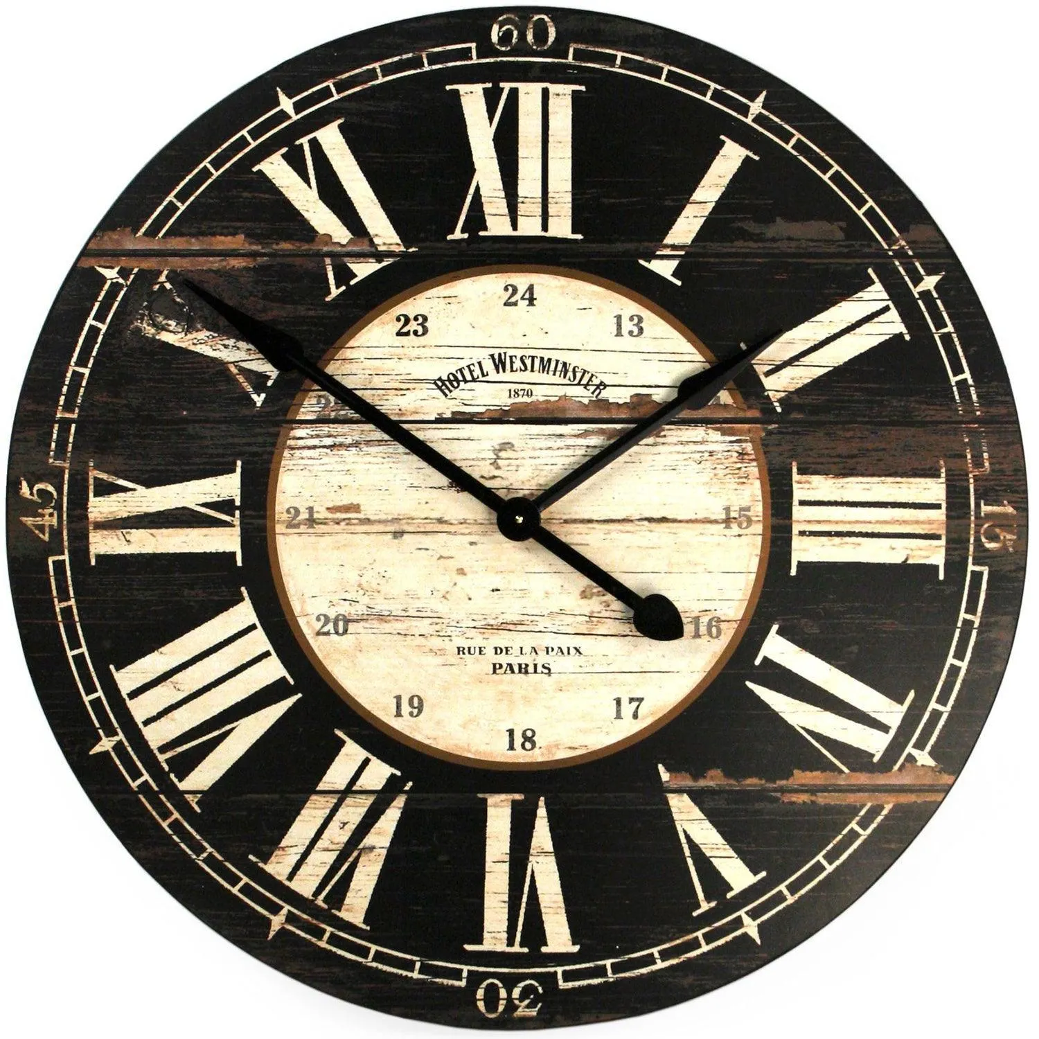 Black French Country Wooden Wall Clock