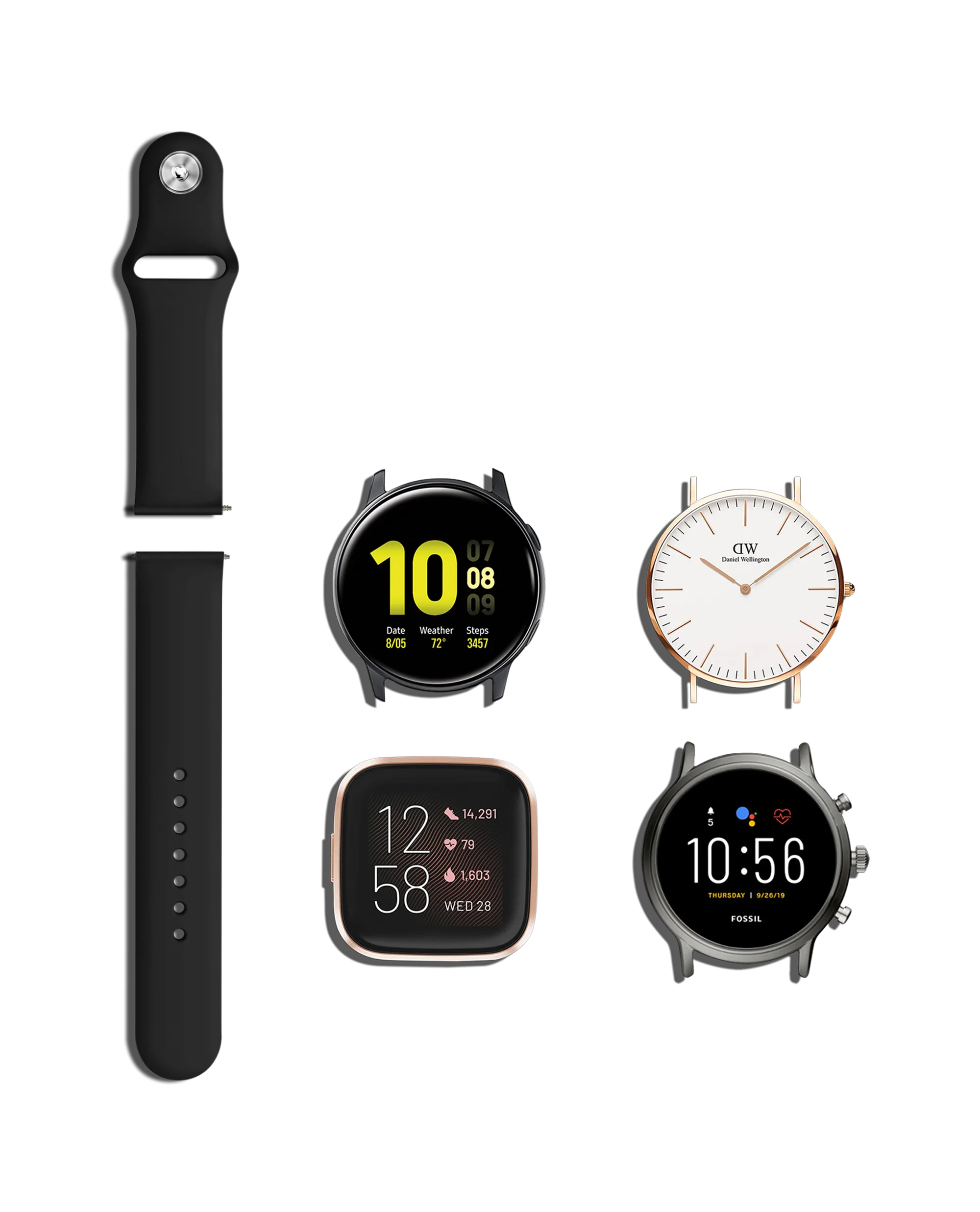 Black Silicone Click Universal WatchBand (20mm)