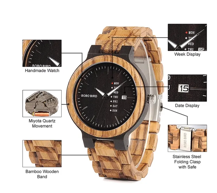 BOBO BIRD VINTAGE NATURAL ZEBRA WOODEN WATCHES