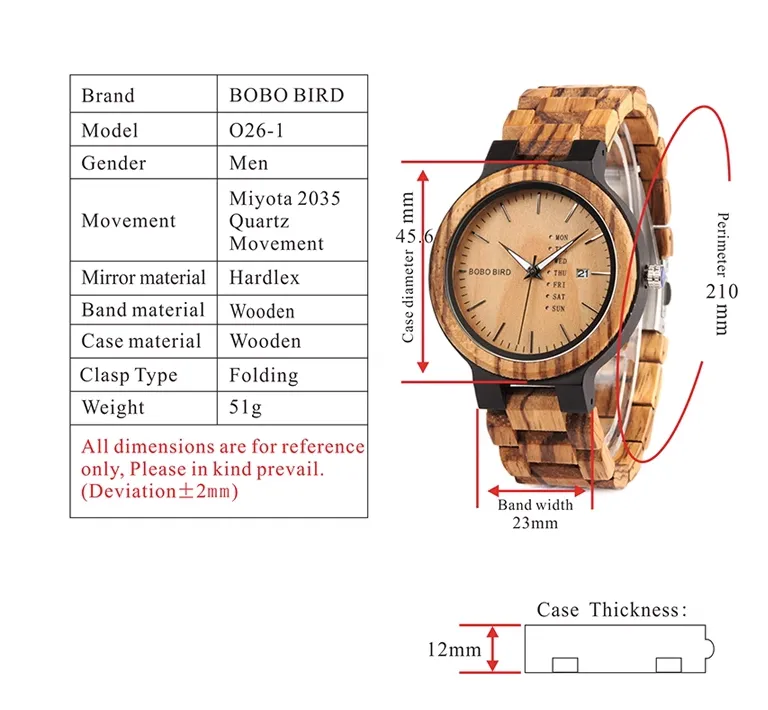 BOBO BIRD VINTAGE NATURAL ZEBRA WOODEN WATCHES