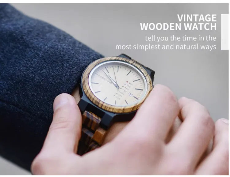 BOBO BIRD VINTAGE NATURAL ZEBRA WOODEN WATCHES