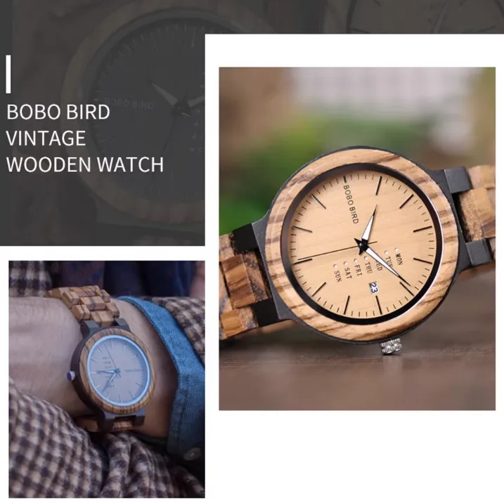 BOBO BIRD VINTAGE NATURAL ZEBRA WOODEN WATCHES