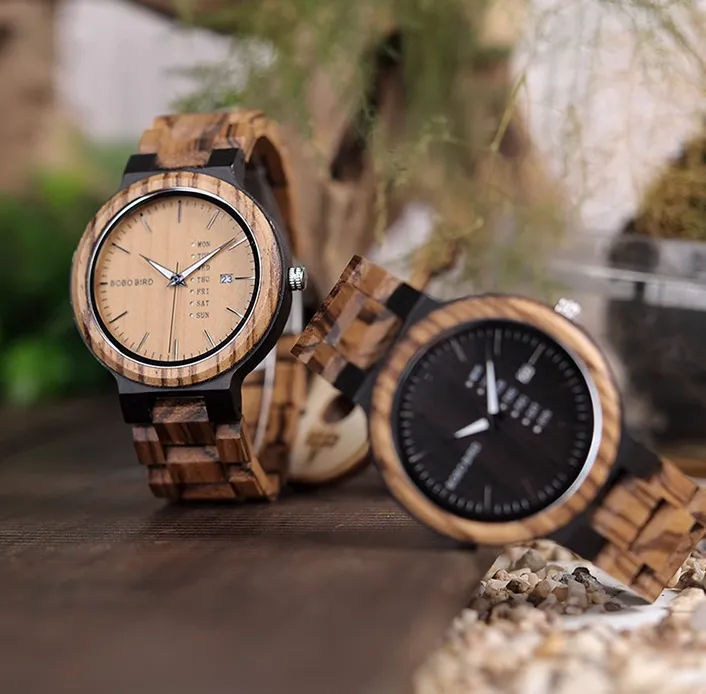 BOBO BIRD VINTAGE NATURAL ZEBRA WOODEN WATCHES