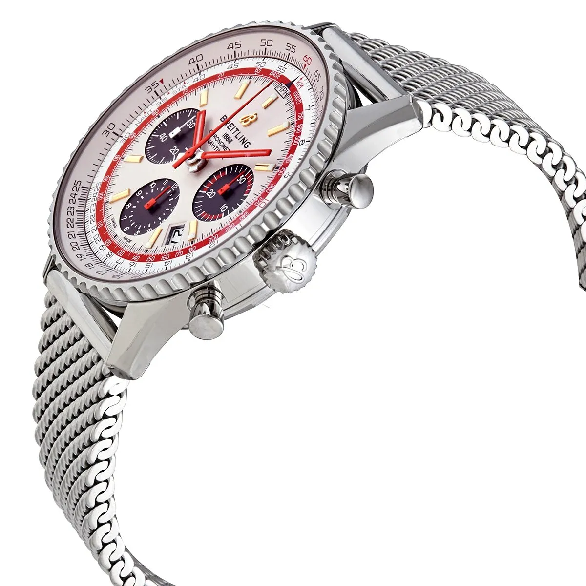 Breitling Navitimer Chronograph Automatic Chronometer Silver Dial Men's Watch AB01219A1G1A1