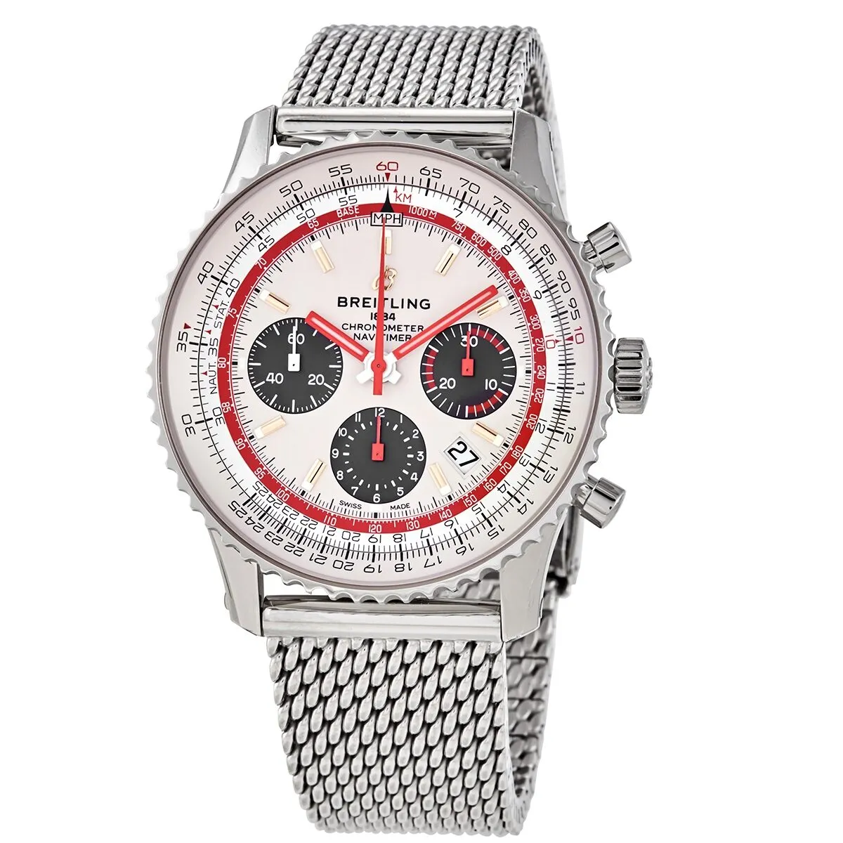 Breitling Navitimer Chronograph Automatic Chronometer Silver Dial Men's Watch AB01219A1G1A1