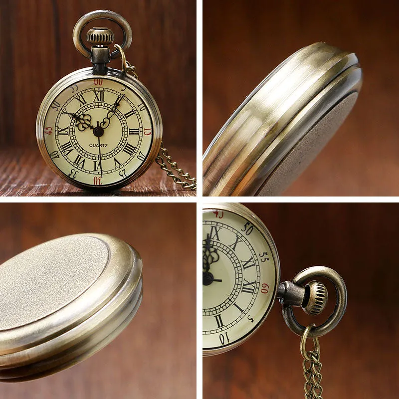 Bronze Men's Roman Pocket Antique Numerals Chain Watch