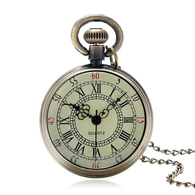 Bronze Men's Roman Pocket Antique Numerals Chain Watch