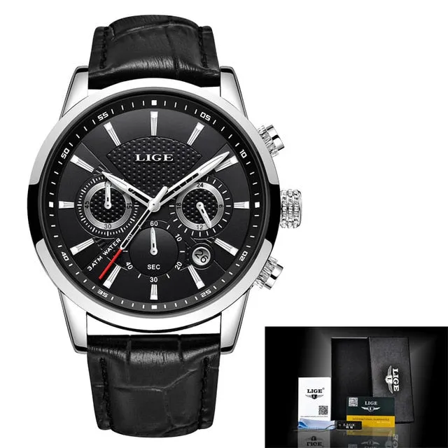 Casual Quartz Watch Men Sport Waterproof Clock Silver Watches