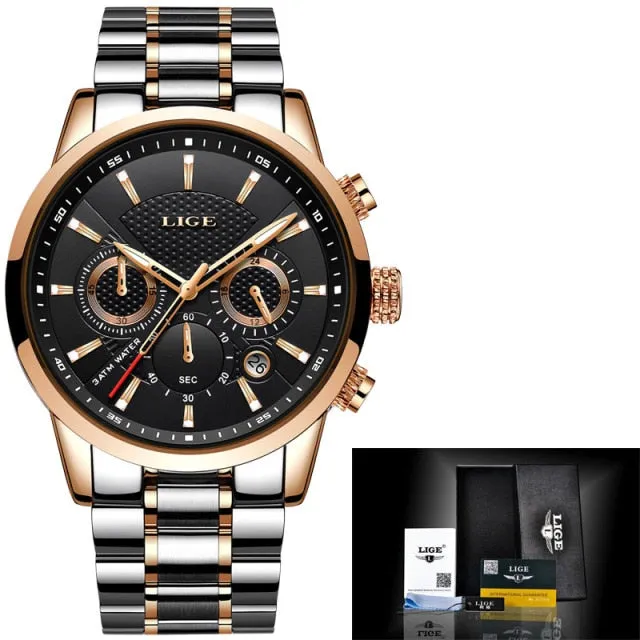 Casual Quartz Watch Men Sport Waterproof Clock Silver Watches