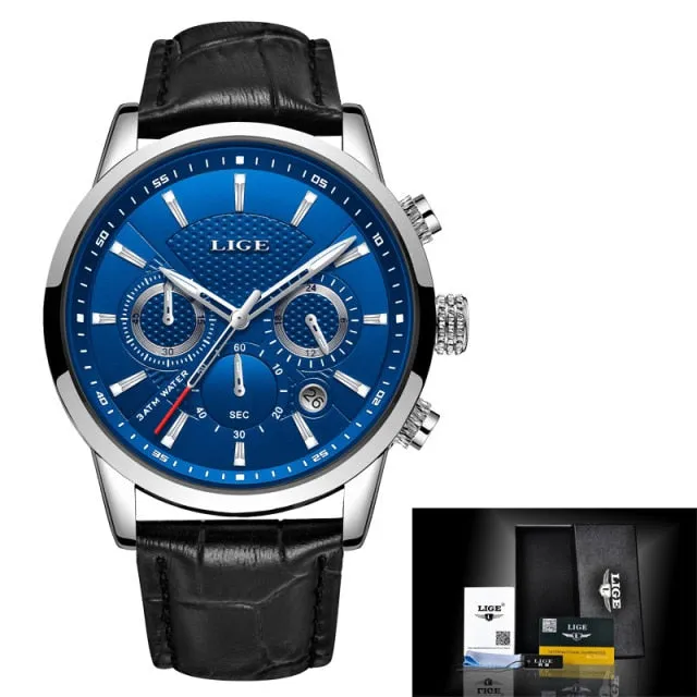 Casual Quartz Watch Men Sport Waterproof Clock Silver Watches