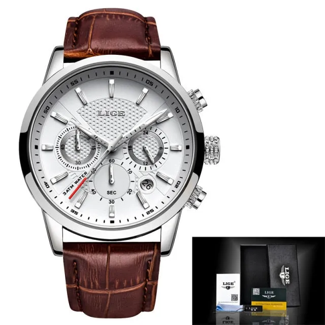 Casual Quartz Watch Men Sport Waterproof Clock Silver Watches