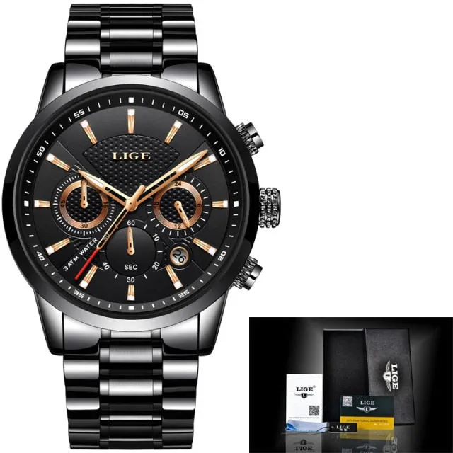 Casual Quartz Watch Men Sport Waterproof Clock Silver Watches