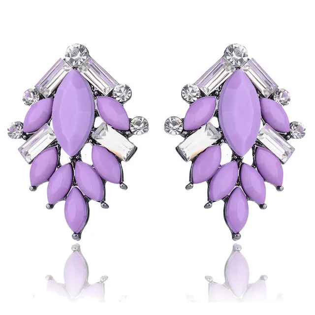 Classic Tree Shape Acrylic Opal Stone Stud Earrings Elegant Statement Women Piercing Earrings 2017 New Trendy Jewelry Hot Sale
