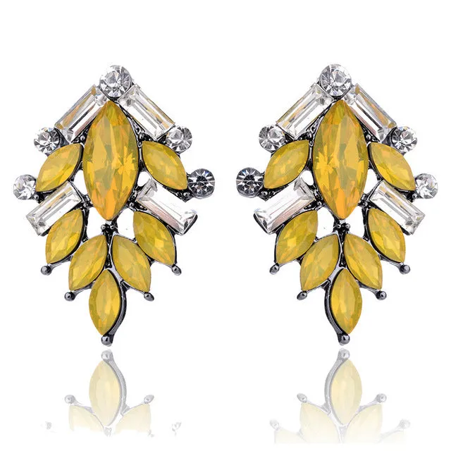Classic Tree Shape Acrylic Opal Stone Stud Earrings Elegant Statement Women Piercing Earrings 2017 New Trendy Jewelry Hot Sale