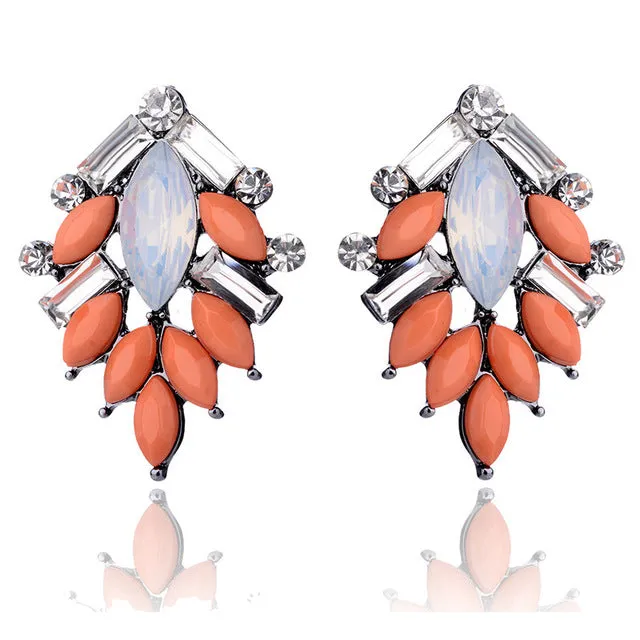 Classic Tree Shape Acrylic Opal Stone Stud Earrings Elegant Statement Women Piercing Earrings 2017 New Trendy Jewelry Hot Sale