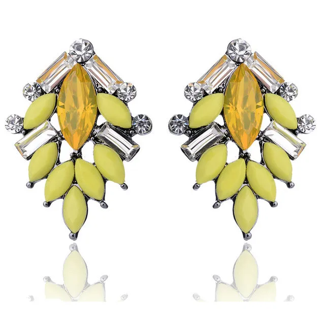 Classic Tree Shape Acrylic Opal Stone Stud Earrings Elegant Statement Women Piercing Earrings 2017 New Trendy Jewelry Hot Sale