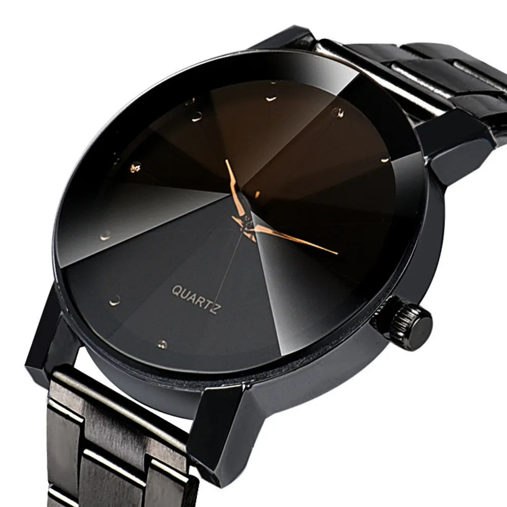 Colck Style Watch Stainless Steel   PU Leather Strap Man Quartz Analog Black