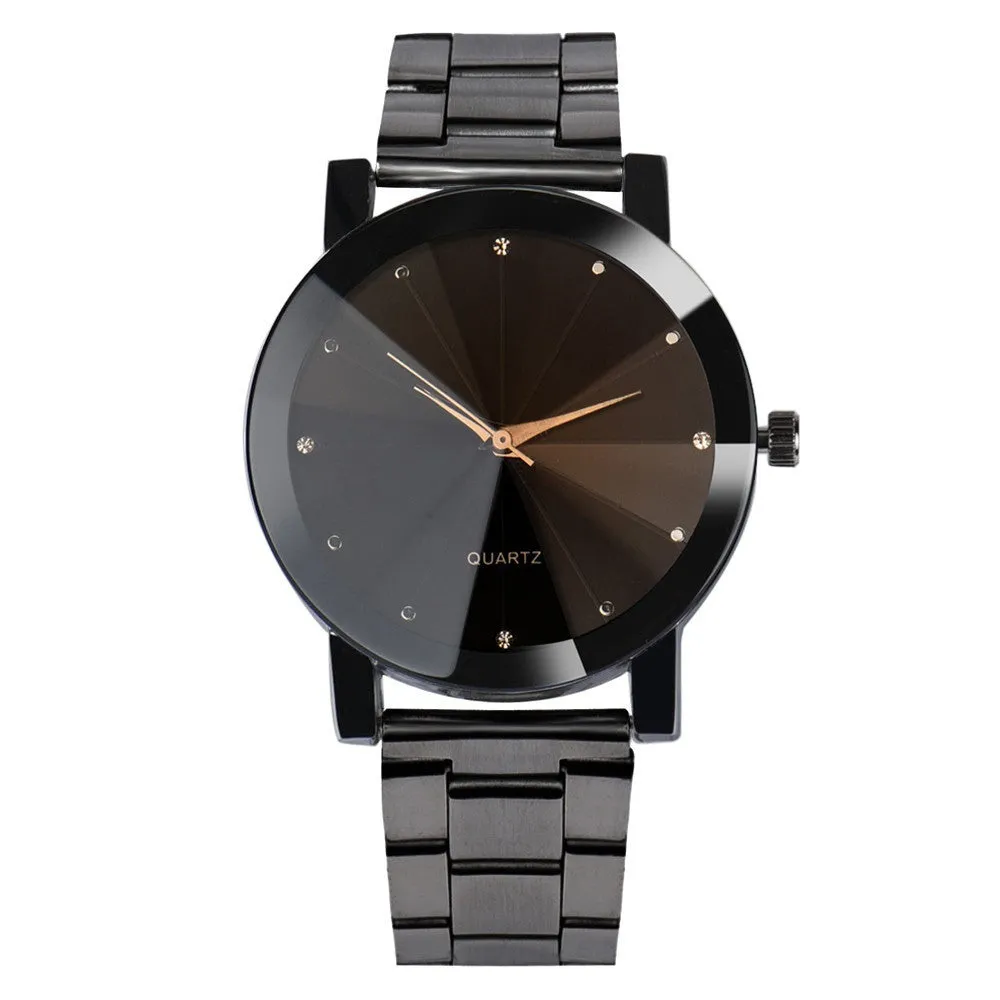 Colck Style Watch Stainless Steel   PU Leather Strap Man Quartz Analog Black